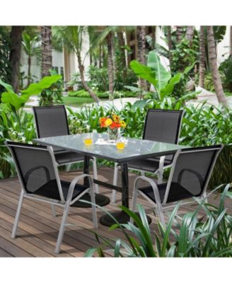 Set of 4 Stackable Outdoor Dining Chairs with Breathable Fabric Seat and Armrests