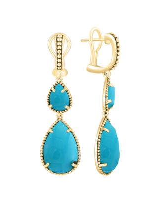 Turquoise Drop Earrings in Gold Over Sterling Silver