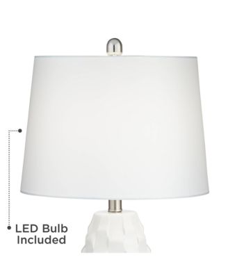 Modern Coastal Table Lamps 25.25" High Set of 2 LED with Round Risers Dimmer Ceramic Drum Shade for Living Room