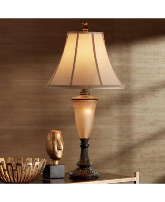 Sorrento Traditional Table Lamp 30" Tall Antique Bronze Glass with USB Dimmer Nightlight Flared Bell Shade