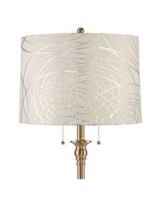 Dyna Traditional 58" Tall Standing Floor Lamp Pole Pull Chain Antique Brass Finish Drum Circles Shade