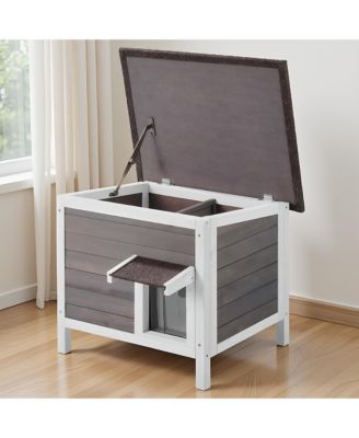 Wooden Outdoor Cat House with Roof PVC Door Flaps for Cats Feral Pet Shelter