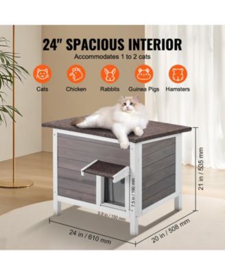 Wooden Outdoor Cat House with Roof PVC Door Flaps for Cats Feral Pet Shelter