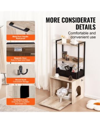 Hidden Cat Litter Box Enclosure Furniture with 2 Shelves and 2 Baskets Modern Pet Cabinet