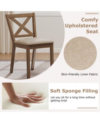 Set of 2 Modern Farmhouse Dining Chairs with Upholstered Linen Seat and X-Back