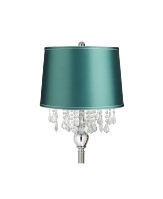 Crystals Traditional Tall Standing Floor Lamp Foot Switch Satin Steel Finish Drum Teal