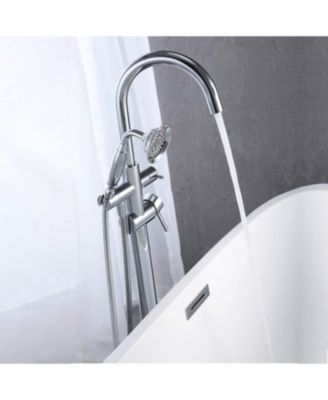 Freestanding Tub Filler Bathtub Faucet Chrome with Hand Held Shower Floor-Mount