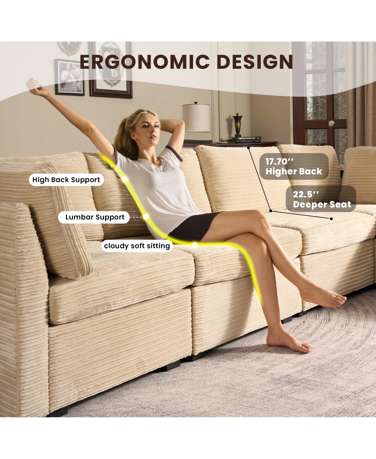 Xizzi -Piece Living Room Furniture Sectional Sofa, L-Shaped Deep Seat Cloud Couch with Chaise Ottoman