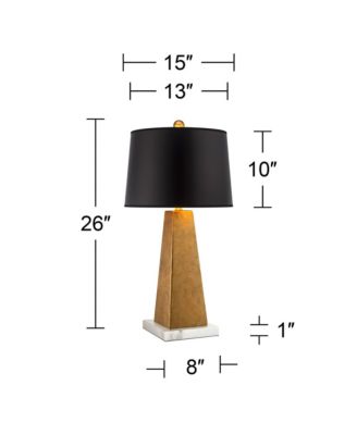 Obelisk Modern Table Lamp with Square Marble Riser 26" High Gold Leaf Drum Shade for Bedroom Living Room Bedside Home Kids