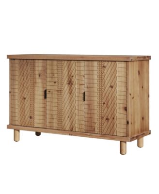 Solid Wood Buffet Cabinet with Storage, Farmhouse Sideboard Cabinet with 3 Doors and 2 Adjustable Shelves, Mid Century Modern Sideboard