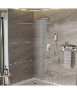 Shower System with Waterfall Tub Spout,10 Inch Wall Mounted Square Shower System with Rough-in Valve, Brushed Nickel