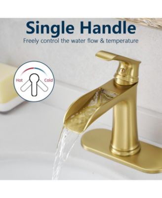 Nickel Gold Waterfall Bathroom Sink Faucet 1 Hole with Deck Plate, Pop Up Drain and Supply Lines