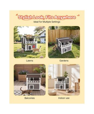 2 Story Wooden Cat House With Balcony Insulated Waterproof Outdoor Shelter For 1 3 Cats In Winter