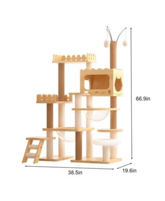 66.9 in. Modern Cat Tree Tower For Indoor Cats With Sisal Scratching Posts Window Seat And Condo