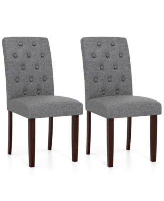 Set of 2 Button-Tufted Fabric Dining Chairs with Spring Cushion and Curved Back