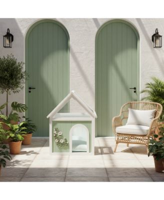 Cedar Floral Carved Transparent Roof Cat House 63.5×47.5×77.6cm