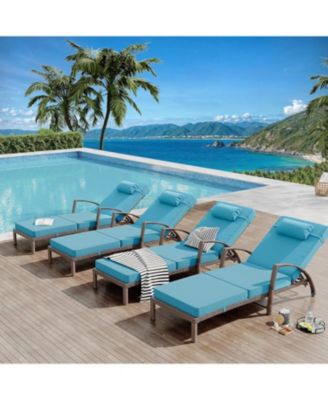 Set of 2 Rattan Folding Chaise Loungers, 5-Position Adjustable