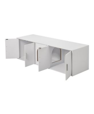 Hidden Cat Litter Box Enclosure Furniture for 2 Cats with Double Rooms and 5 Doors