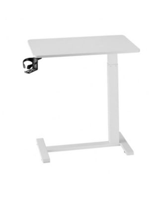 Adjustable Overbed Table with Hidden Wheels, 25.4-40.47 in Height Hydraulic Bedside Desk with Cup Holder