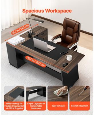 L-Shaped Executive Desk with File Drawer and Storage Cabinet, Large Modern Office Table, 350 lbs Capacity