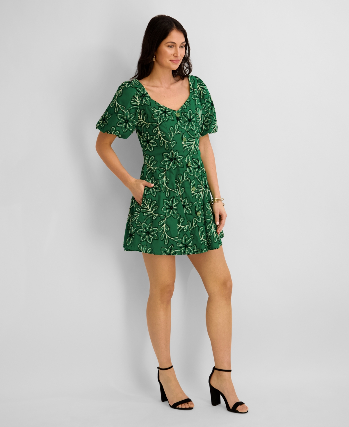Kensie Women's Corded Woven Printed V-Neck Dress