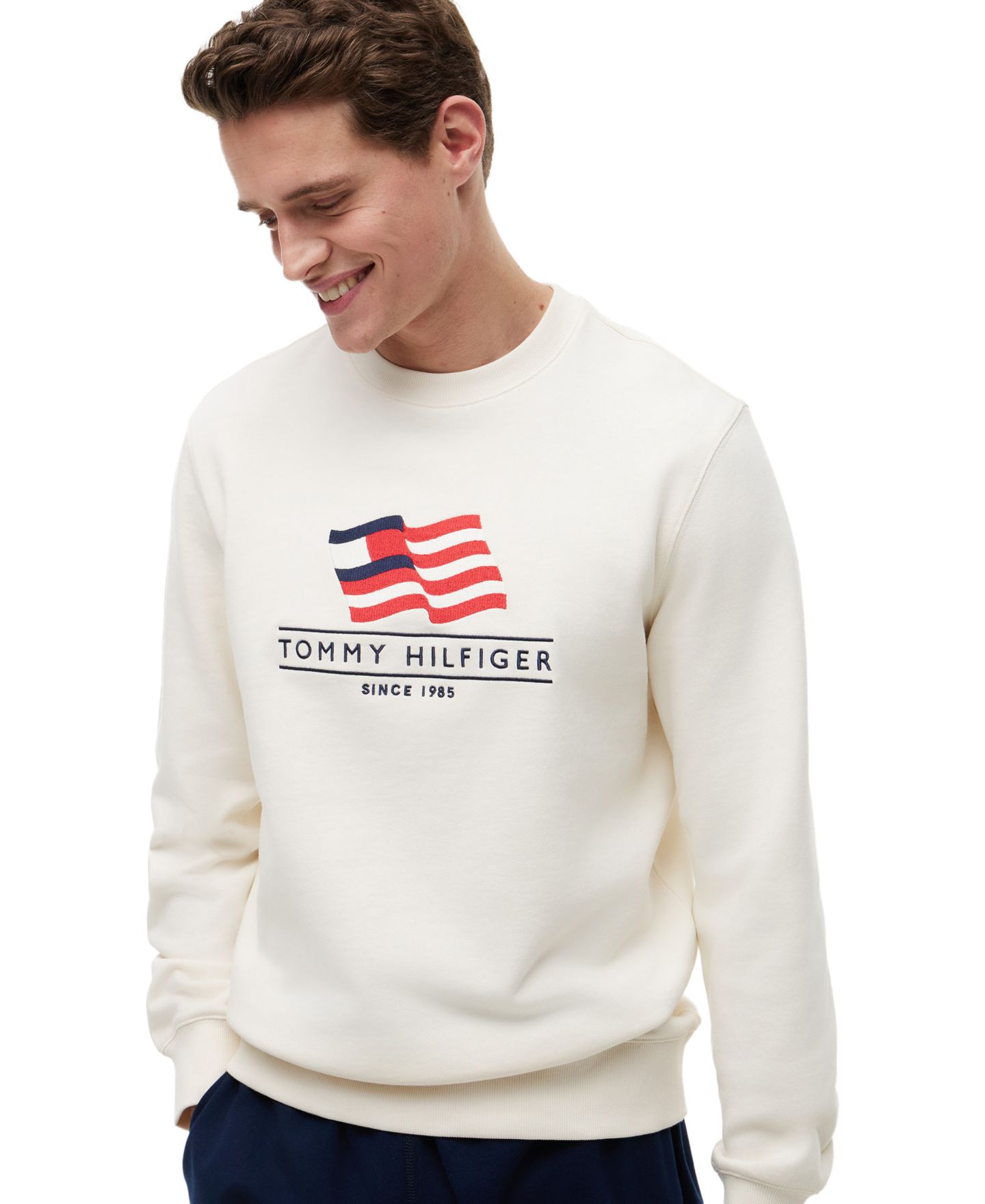 Мужское худи Tommy Hilfiger Red, White, and Blue Americana Main Flag Terry Crewneck, цвет: Слоновая кость — фото 3