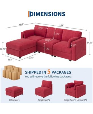Modular Sectional Sofa L-Shaped Couch with Movable Ottoman- Convertible Chenille Sofa