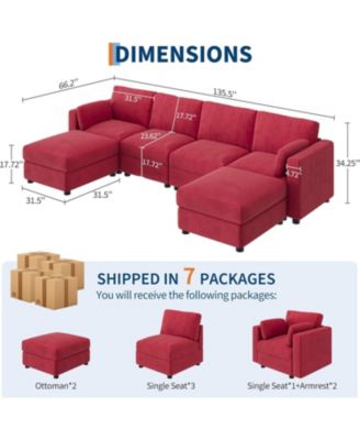 Modular Sectional Sofa L-Shaped Couch with Movable Ottoman- Convertible Chenille Sofa