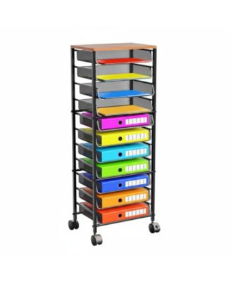 12 Tier Rolling File Cart Wood Top Metal Mesh Sliding Trays Office Home School Storage
