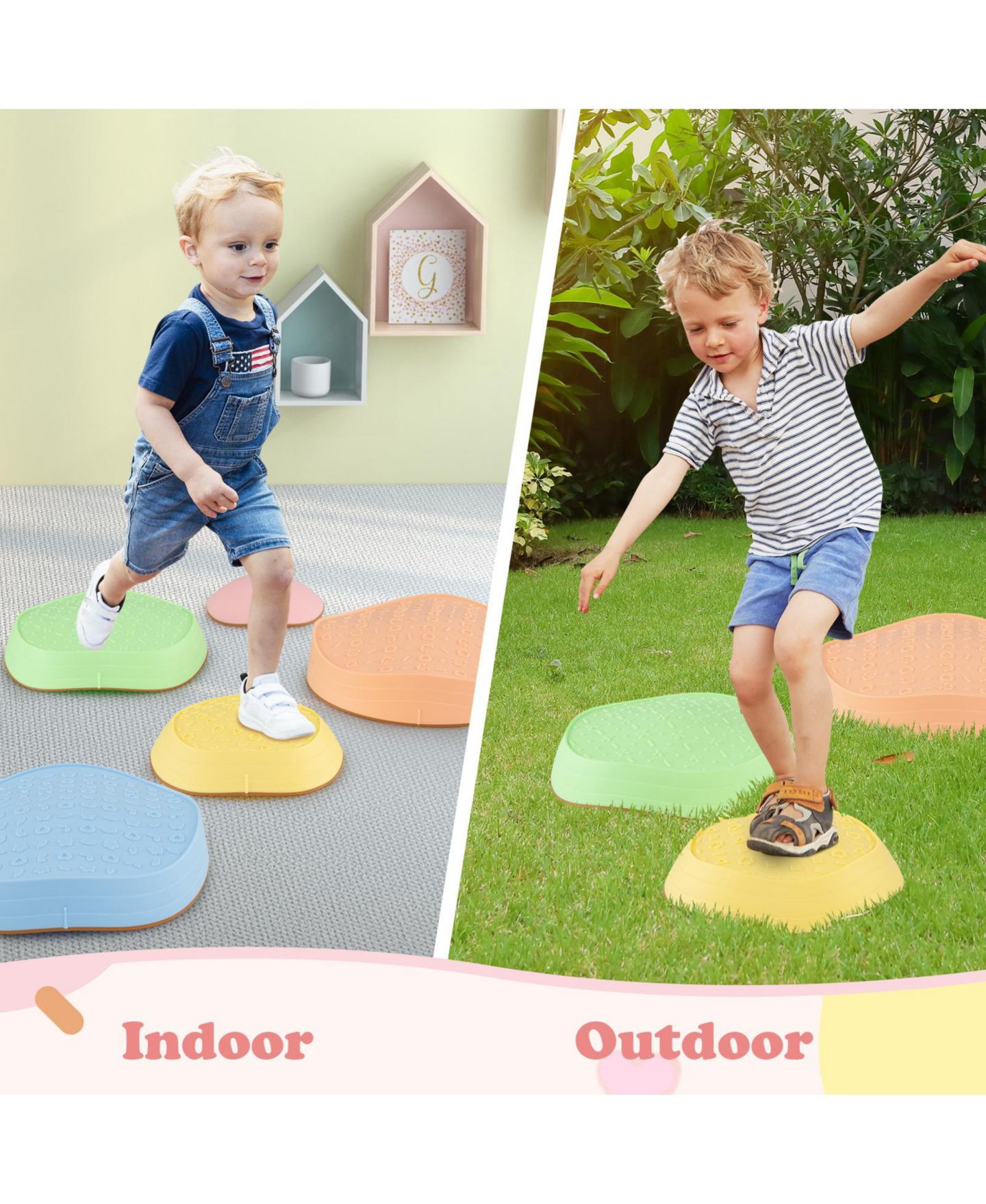 Детские игрушки Slickblue Kids' Non-Slip Indoor/Outdoor Balance Stepping Stones, 5-Piece Set, Ages 3+, цвет: Macaron — фото 6