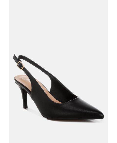 Женские туфли London Rag Jaoba Pointed Toe Pin Buckle Slingbacks, цвет: Чёрная искусственная кожа