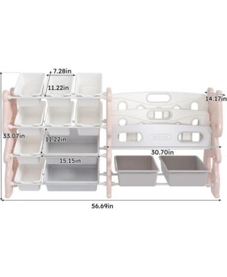 Kids Bookshelf, Toy Storage Organizer with 12 Toy Bins and 2 Tier Display Rack for Playroom, Bedroom, Kids Room and Classroom