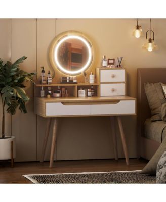 Makeup Vanity Desk with 3 Adjustable Lighted Mirrors and Storage Drawers for Professional Makeup