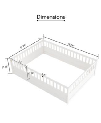 Full Size Montessori Wooden Floor Bed With High Security Barrier And Door For Kids Bedroom