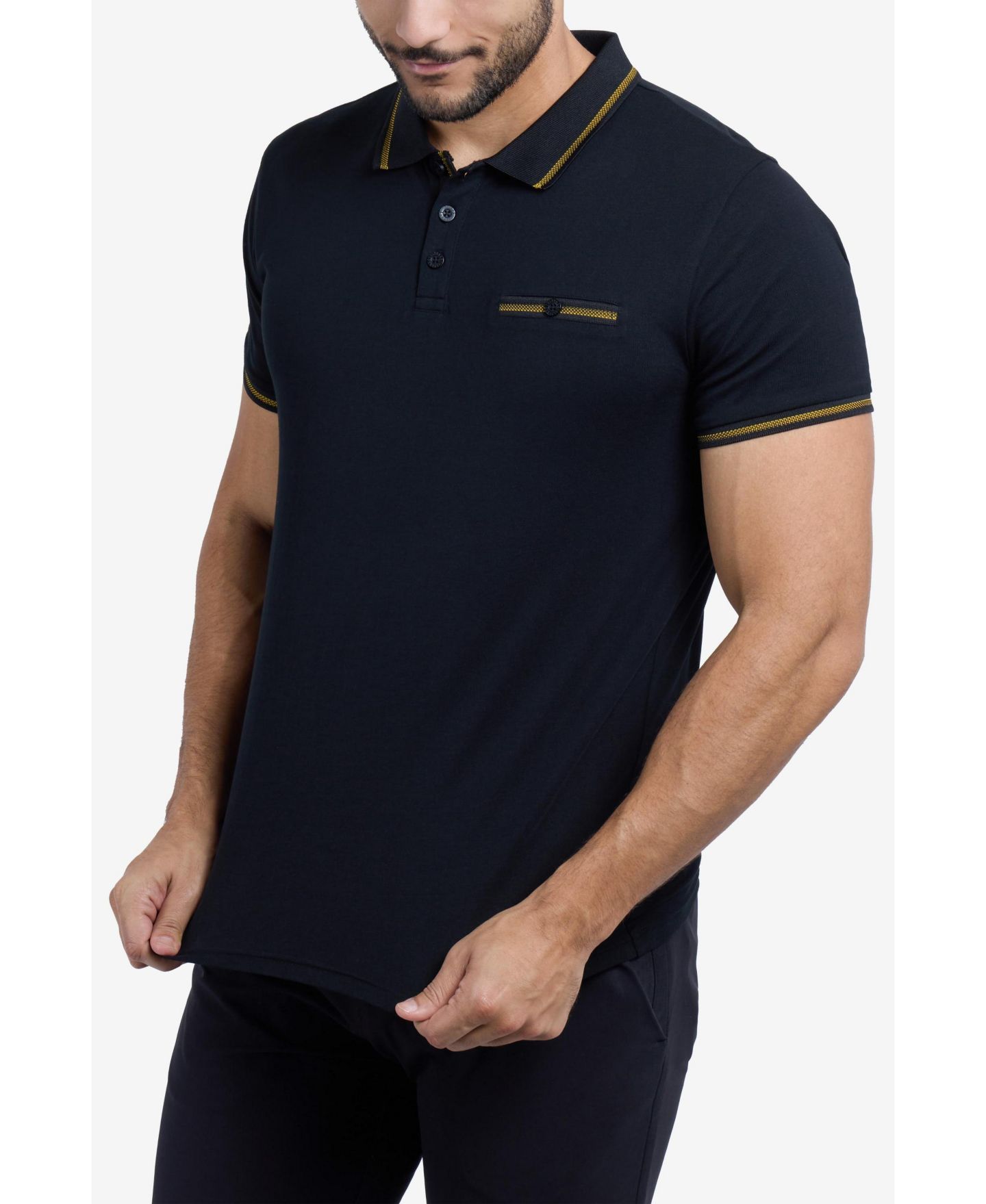 Мужское поло X-Ray Cultura Short Sleeves Cotton Polo With Jaquard Rib And Chest Rib Pocket, цвет: Чёрный / Медовый горчичный — фото 6