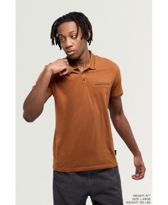 CULTURA Men's Short Sleeves Cotton Polo With Jaquard Rib And Chest Rib Pocket