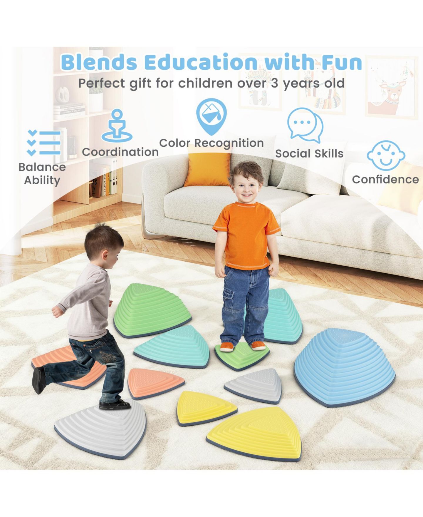 Детские игрушки Slickblue Balance Stepping Stones Non-Slip, 11-Piece Set, от 3 лет, цвет: Разноцветный — фото 5