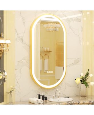 19.68”x39.37” Anti-Fog Lighted Oval Bathroom Mirror Frontlit Touch Dimmable for Wall Vanity