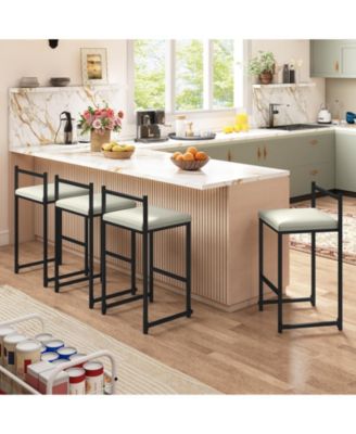 26'' Stackable Counter Height Bar Stools Set of 4 w/Back Metal Frame and Footrest