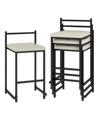 26'' Stackable Counter Height Bar Stools Set of 4 w/Back Metal Frame and Footrest