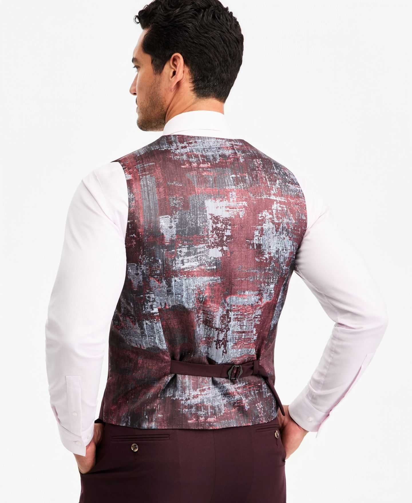 Мужской жилет Tayion Collection Classic-Fit Burgundy Suit Separate Vest, цвет: Бордовый — фото 4