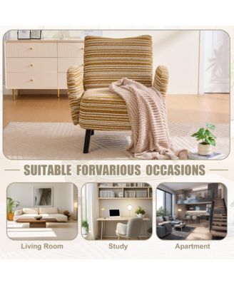 Modern Accent Chair - Sanded Fabric, Side Storage Pocket, Solid Wood Legs for Living Room, Bedroom