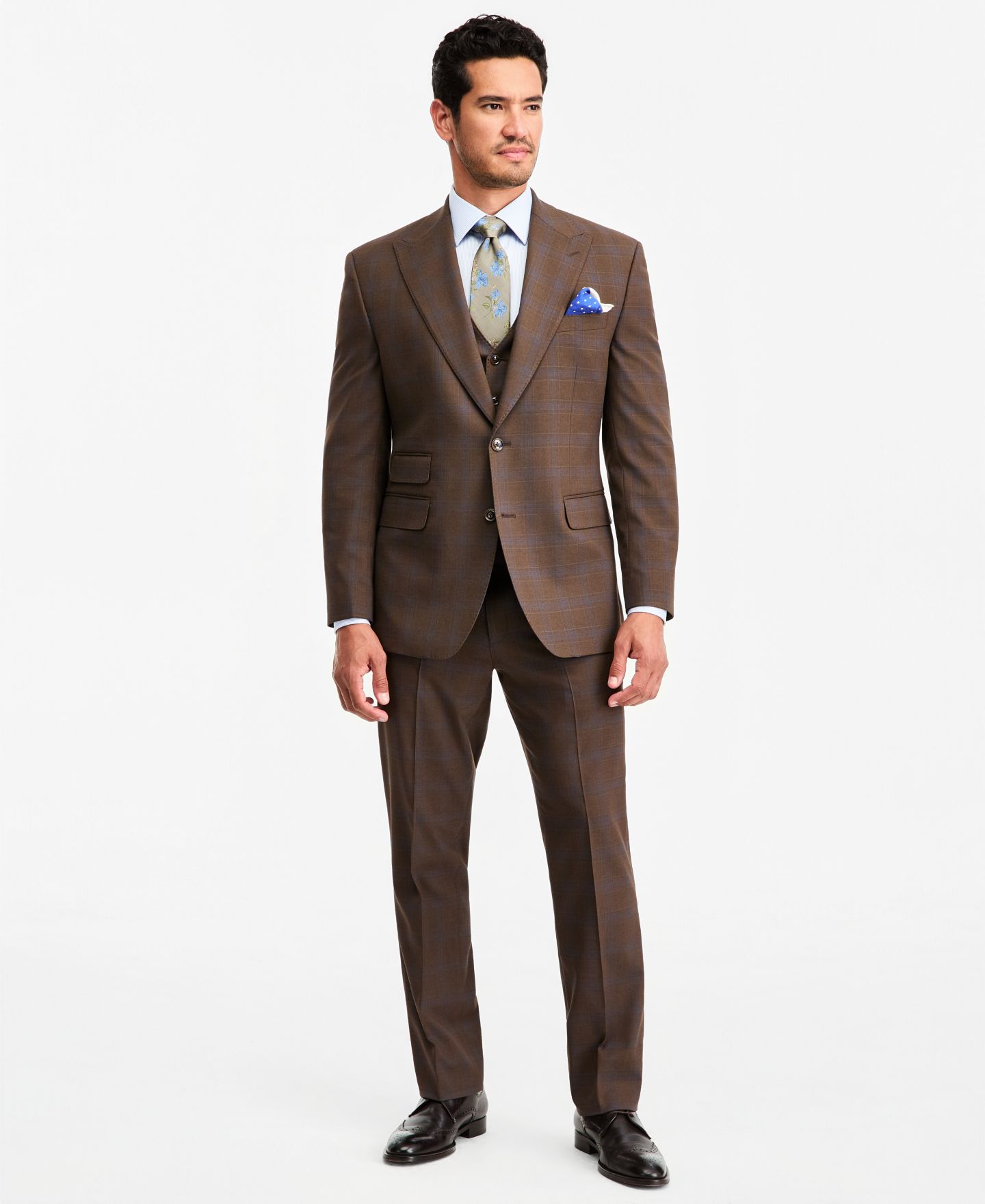 Мужские комплекты Tayion Collection Classic-Fit Brown Plaid Suit Separates, цвет: Коричневый — фото 1