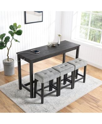 4-Piece Bar Table Set with Power Outlet, 36" Counter Table and 3 Stools