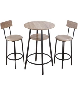3 Piece Bar Table Set with 2 Stools and Storage Shelf