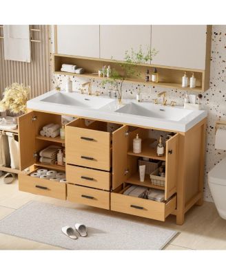 59.3 Inch Double Sink Bathroom Vanity with Solid Wood Frame, Soft Close Drawers & Adjustable Shelves for Modern Storage