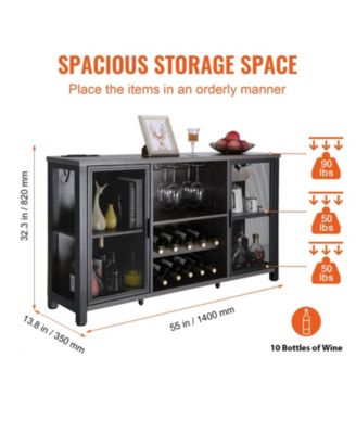 47 Inch Industrial Bar Cabinet with Wine Rack and Power Outlets