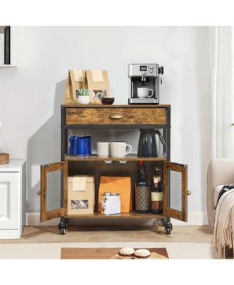 24 Inch Farmhouse Coffee Bar Cabinet with Wheels and Mesh Door
