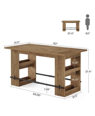 63-Inch Bar Table, Home Bar Units with Footrest & Storage Shelves, Counter Height Pub Dining Table