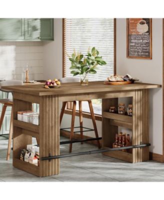63-Inch Bar Table, Home Bar Units with Footrest & Storage Shelves, Counter Height Pub Dining Table